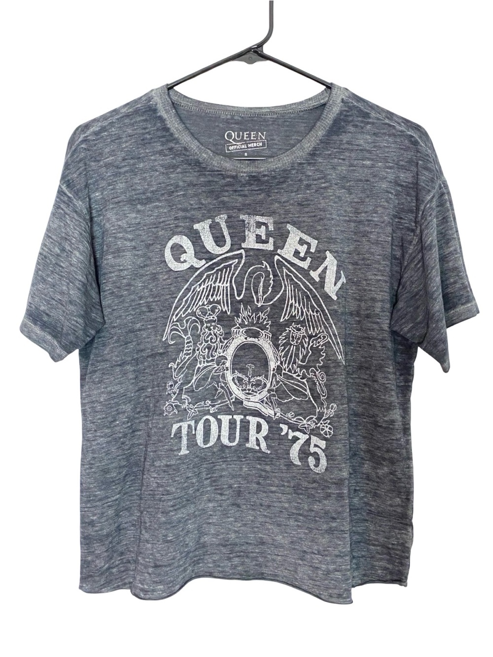 Queen Band Tee Tshirt Unisex size Medium Burnout Y2K Style Grey Chest 19 L 22